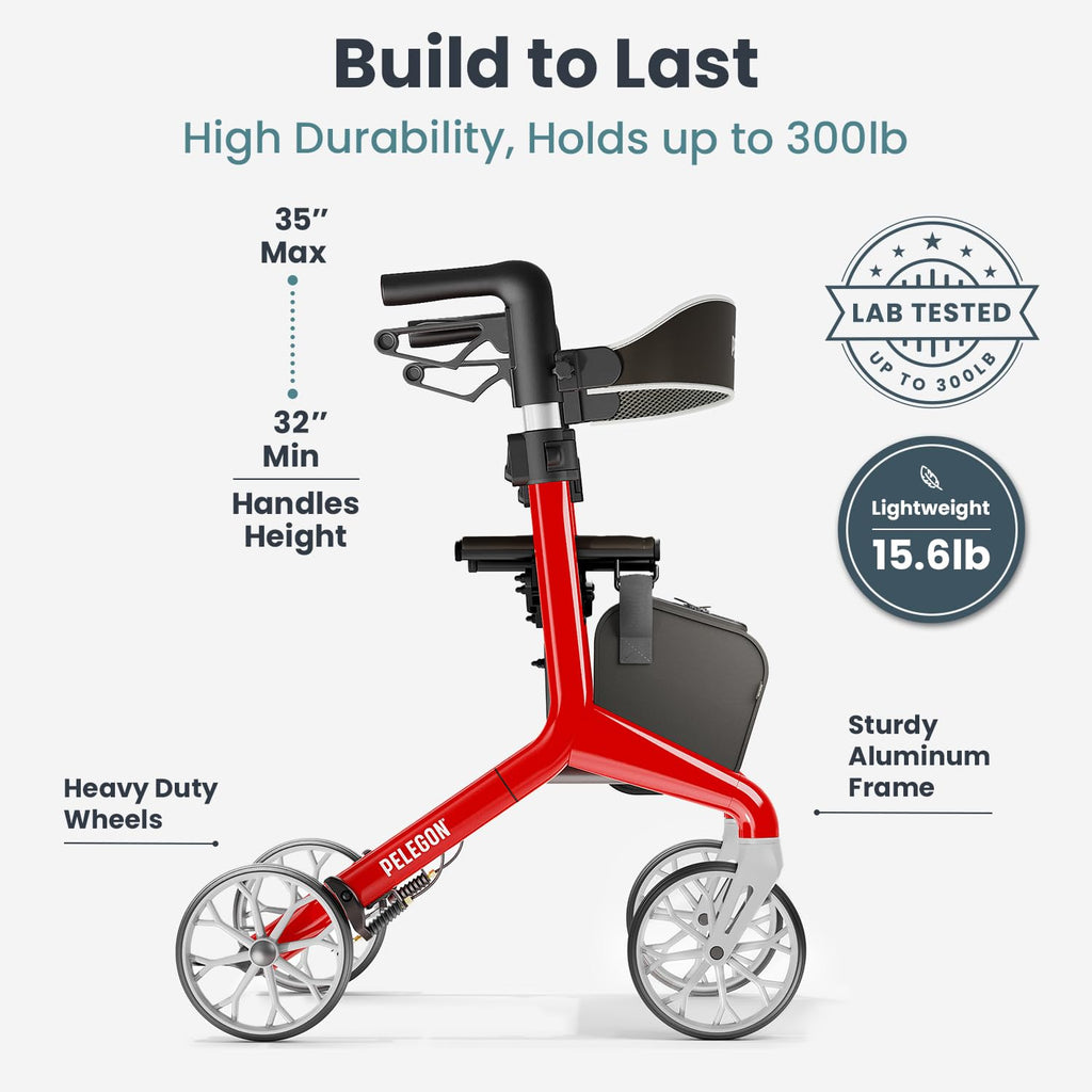 Red Foldable Rollator Walker with Seat E11463