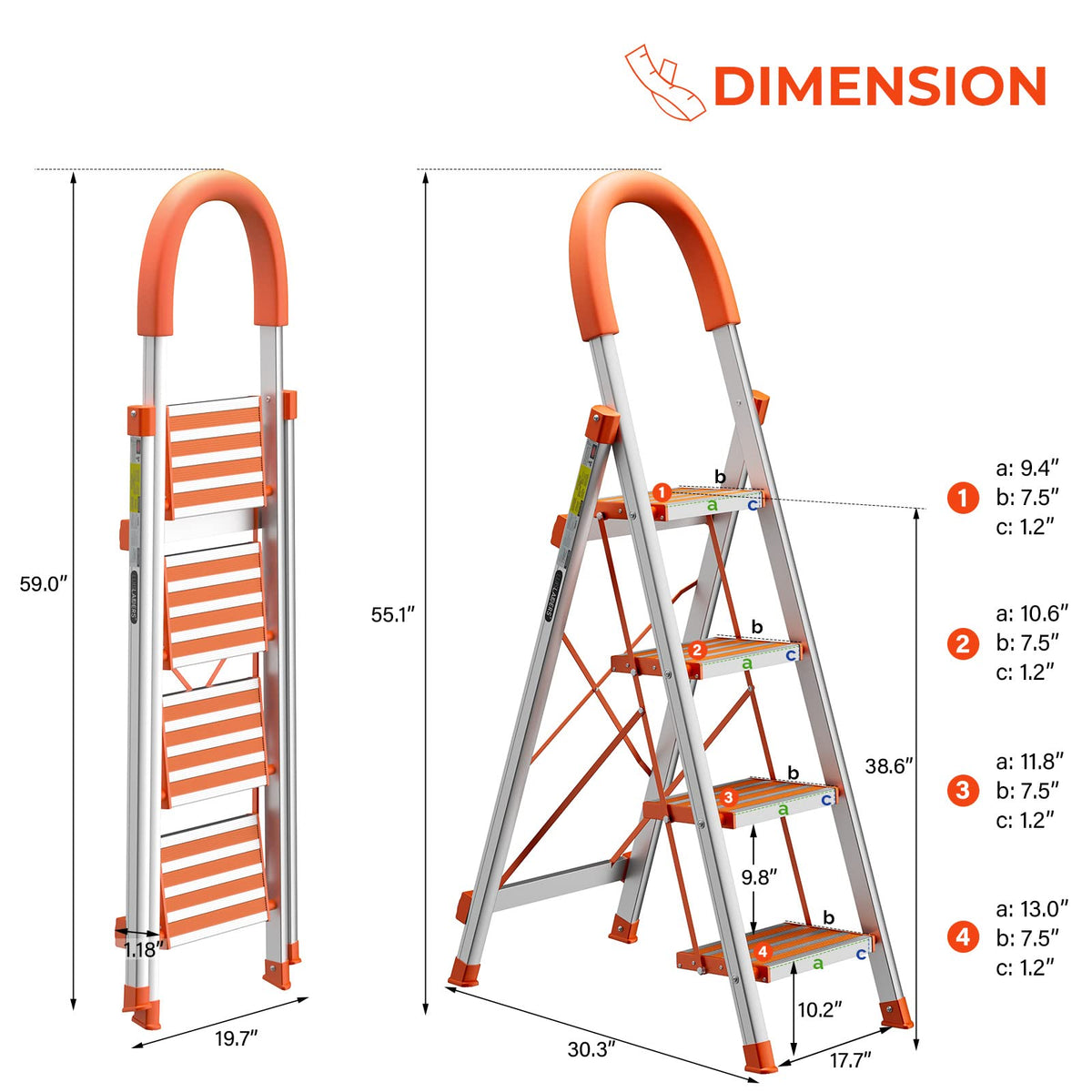 4 Step Aluminum Lightweight Folding Step Stool 350lbs U4379