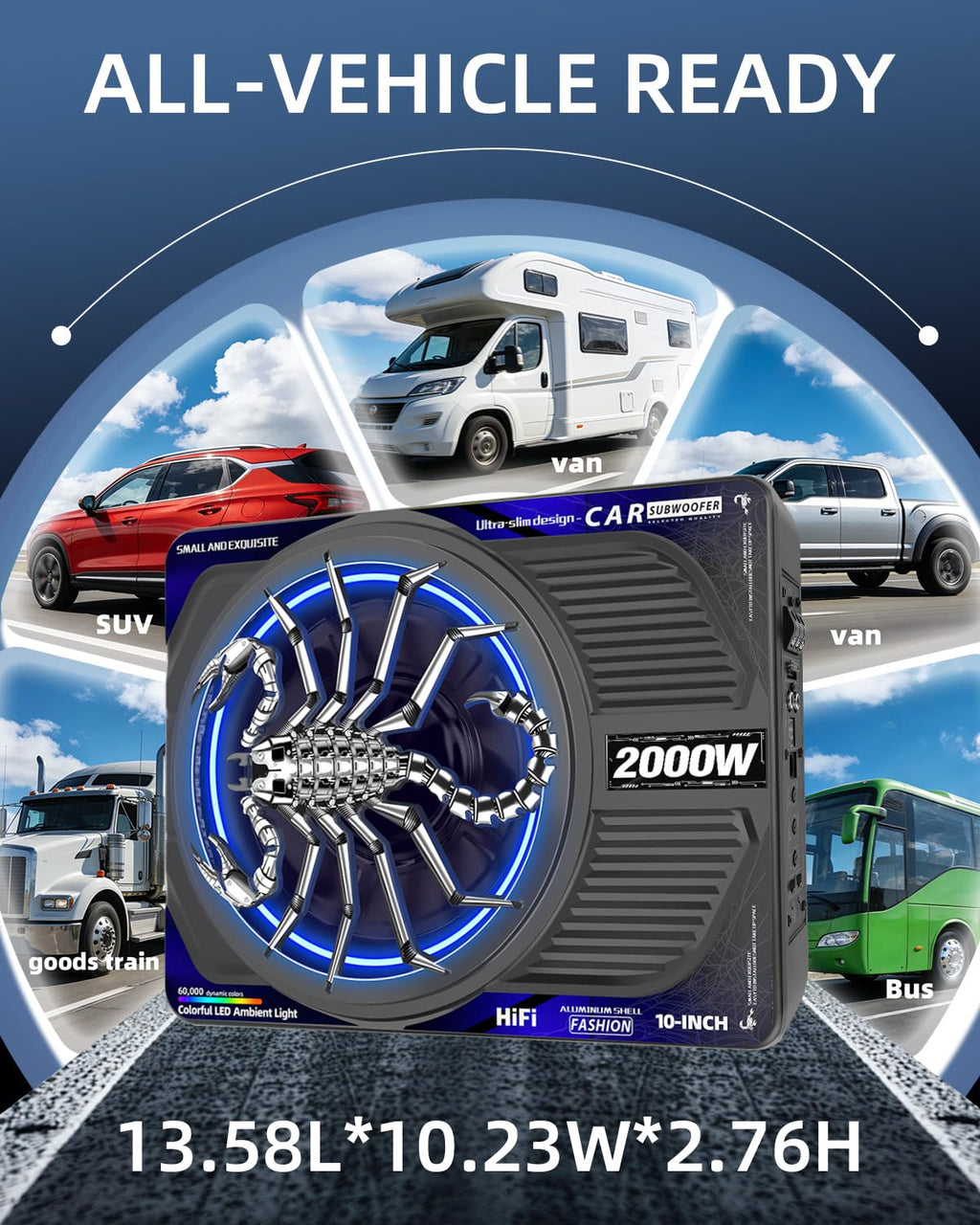 2000W 10 Inch Underseat Car Subwoofer and Amp Package Q1847