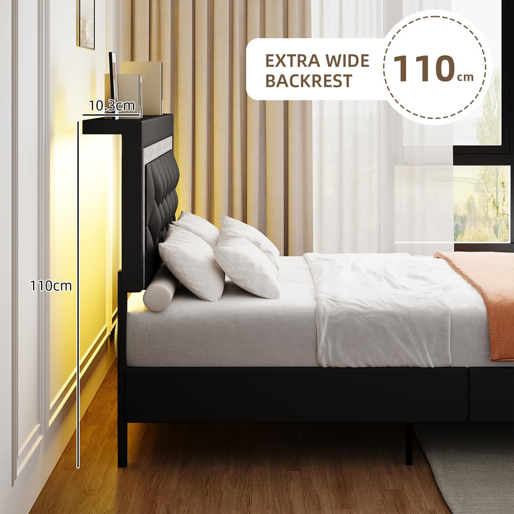 Black Full Bed Frame with LED Lights K192