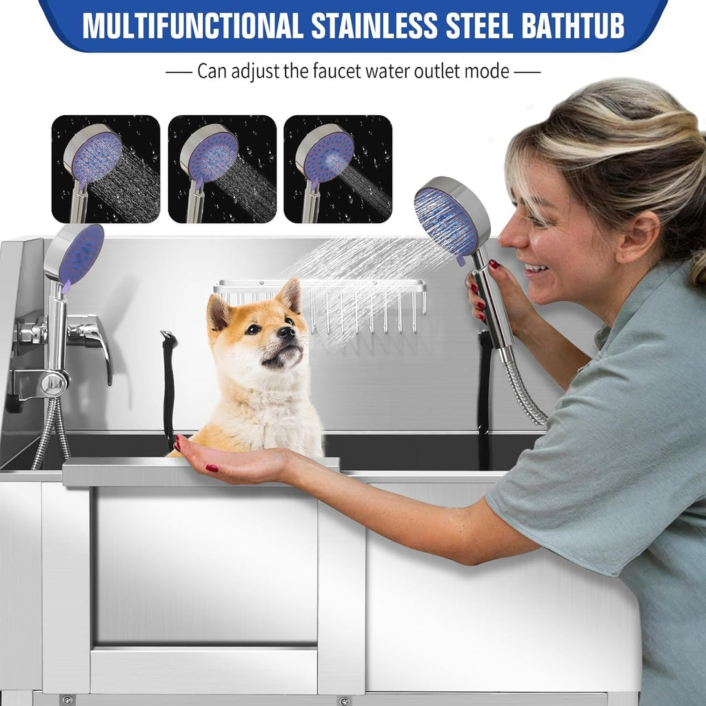34" Stainless Steel Dog Grooming Tub with Stairs D73449