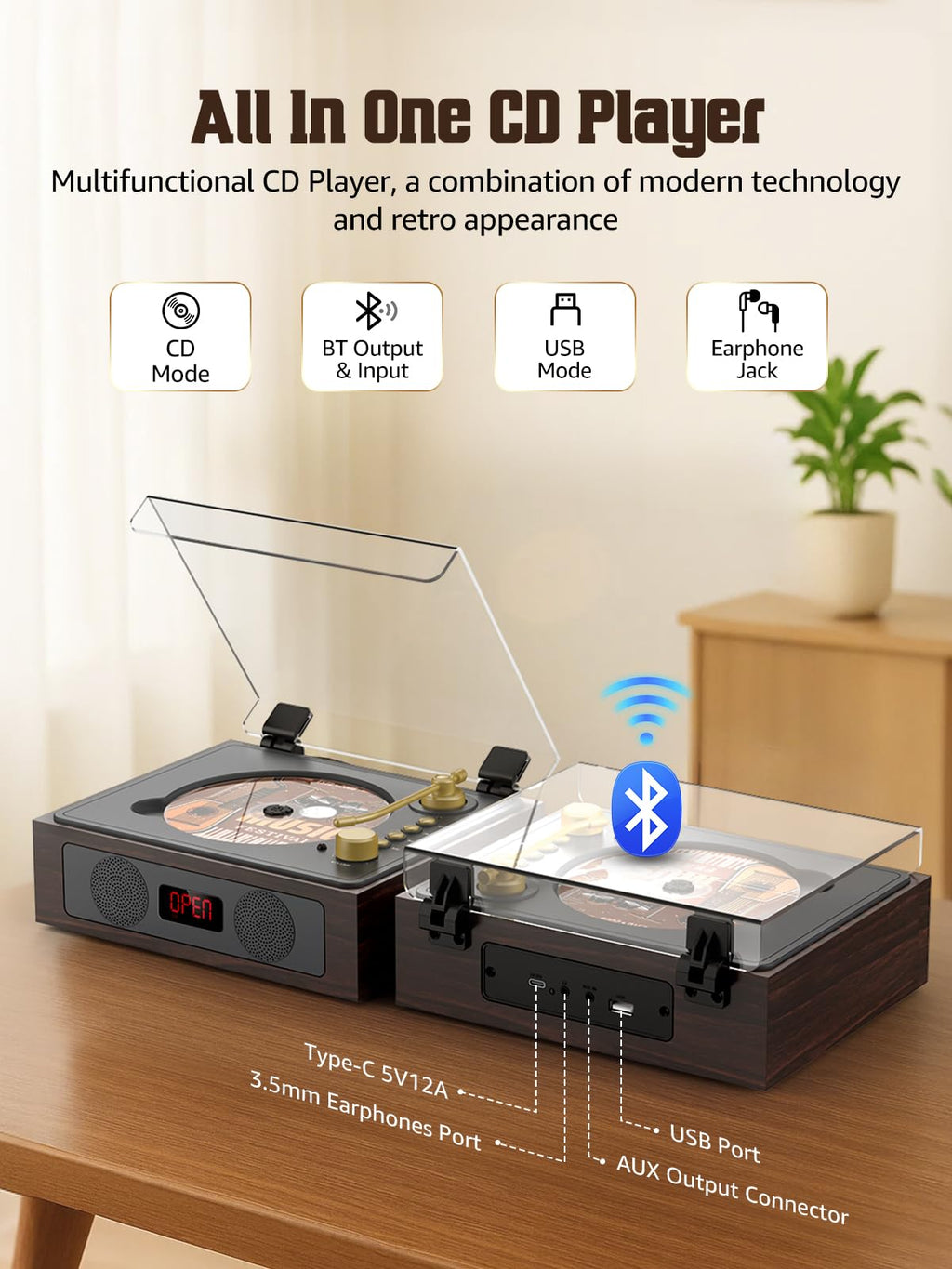 Portable CD Player with Built-in Speakers Bluetooth Q588
