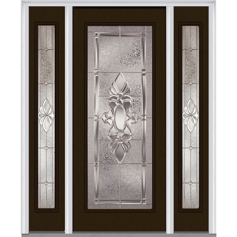 Brown Steel Left Hand In-Swing Exterior Prehung Door with Sidelites U9193