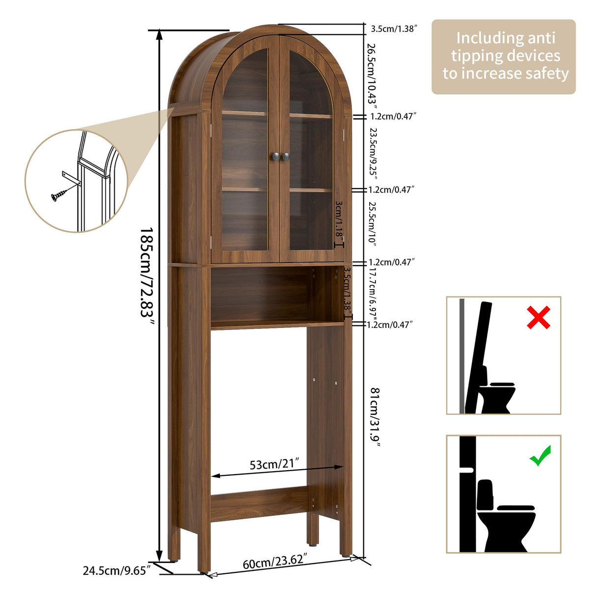 Arched Over The Toilet Storage Cabinet with Acrylic Doors B929917