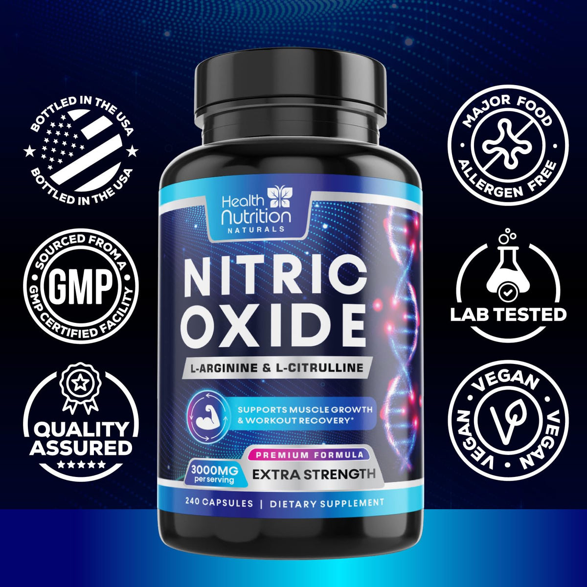 3000mg L-Arginine & L-Citrulline Nitric Oxide Supplement 240 Capsules Y342