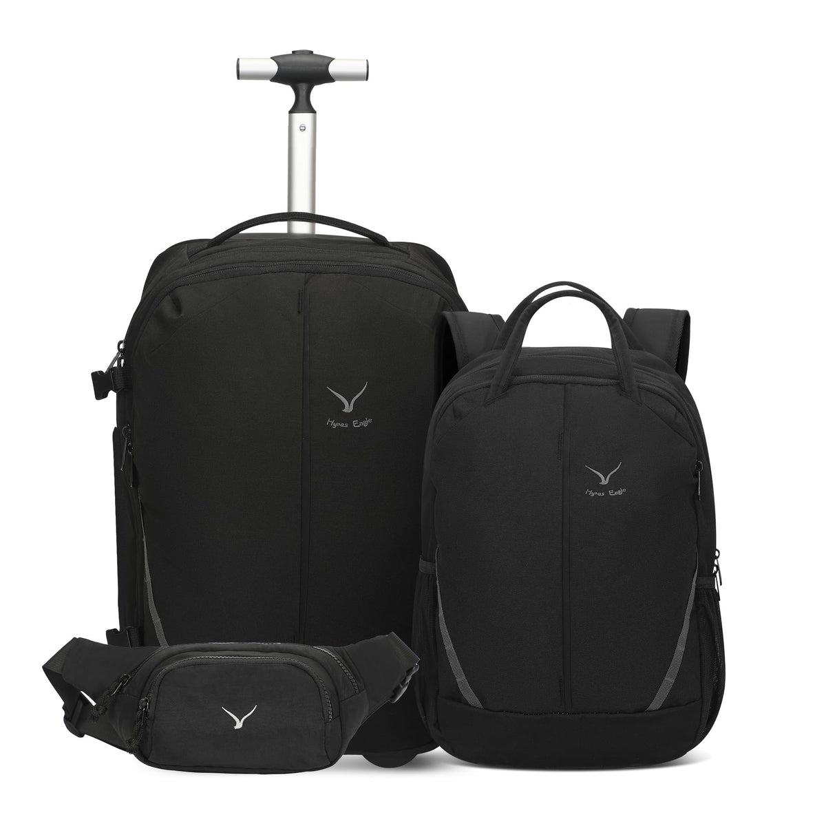 Rolling Backpack with Wheels 43L with Waist Pack Black X6105
