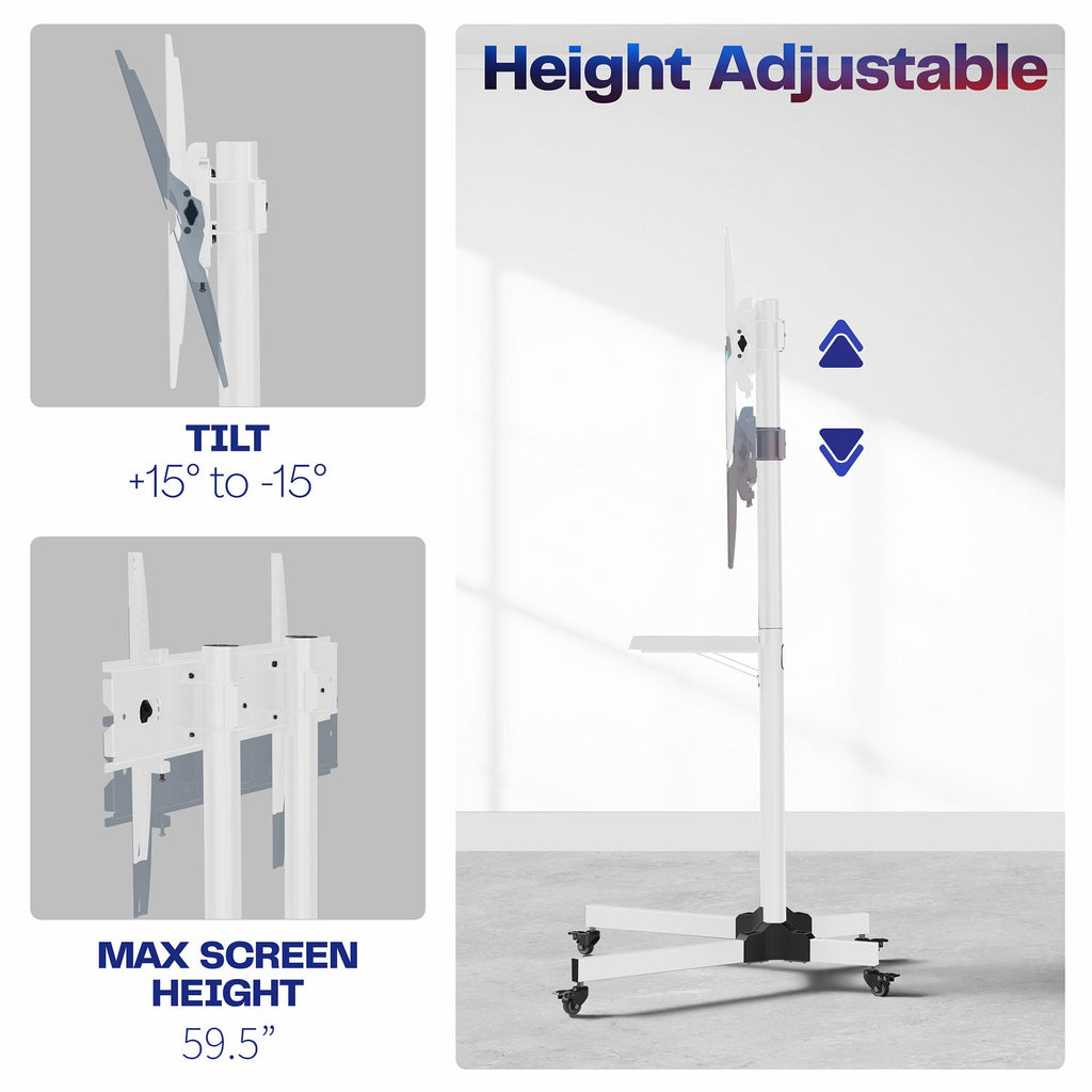 Mobile TV Cart for 32 to 83 inch Screens up to 110 lbs, White F324