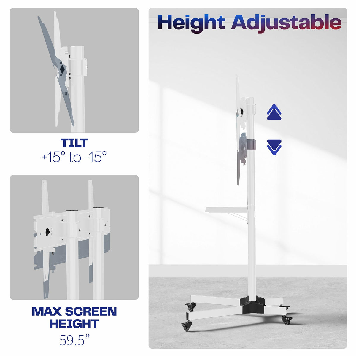 Mobile TV Cart for 32 to 83 inch Screens up to 110 lbs, White F324