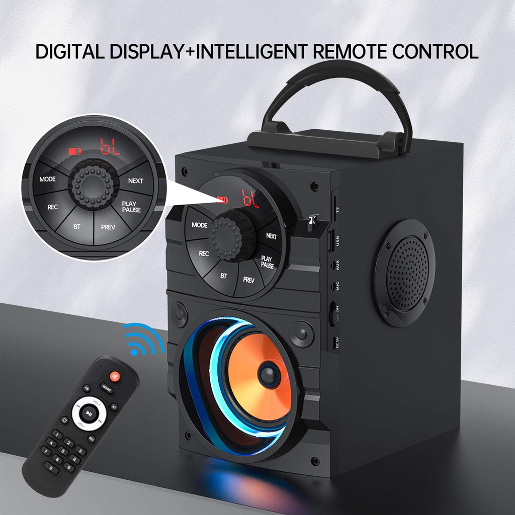 Portable Big Bluetooth Speakers with Light, Wireless with Subwoofer, FM Radio, LED Lights, EQ, Booming Bass, Bluetooth 4.2 Stereo Loud Outdoor/Indoor Retro, for Home, Camping, Travel, Black J6571