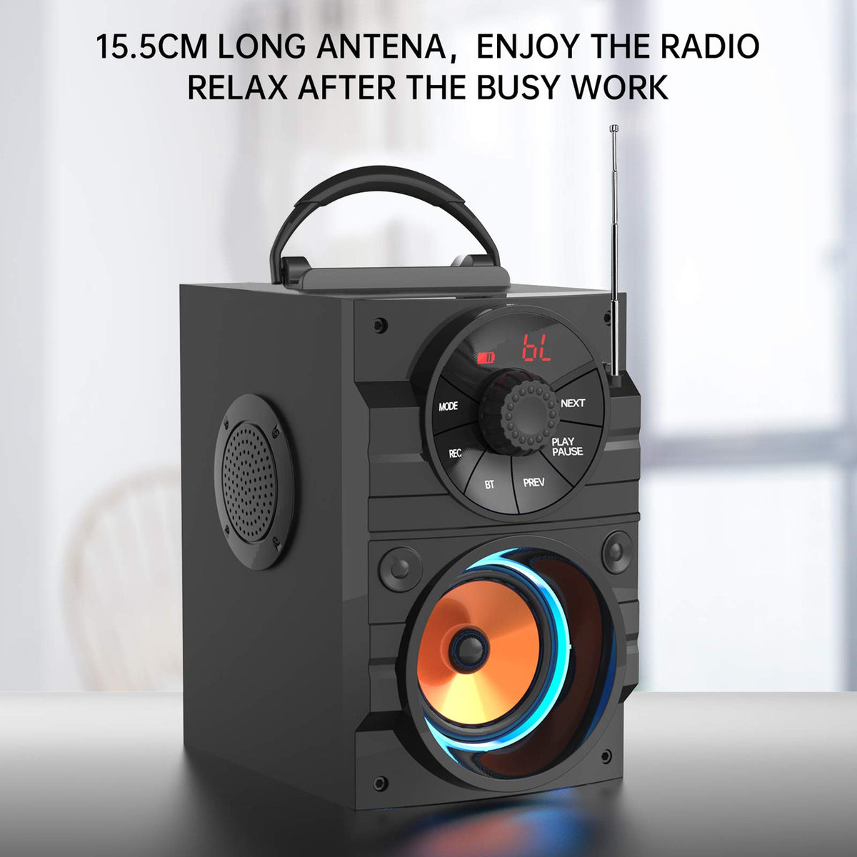 Portable Big Bluetooth Speakers with Light, Wireless with Subwoofer, FM Radio, LED Lights, EQ, Booming Bass, Bluetooth 4.2 Stereo Loud Outdoor/Indoor Retro, for Home, Camping, Travel, Black J6571