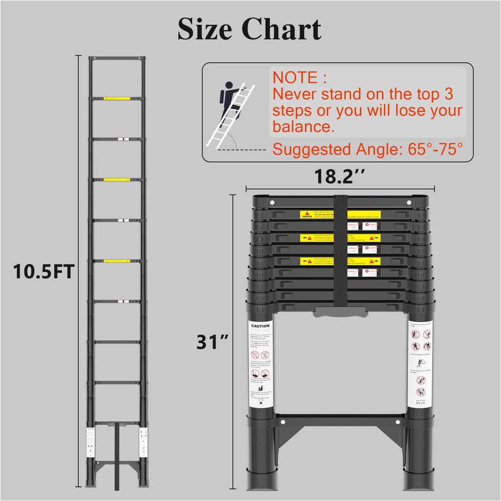 10.5 FT Aluminum Telescoping Ladder 330 Lbs L6387