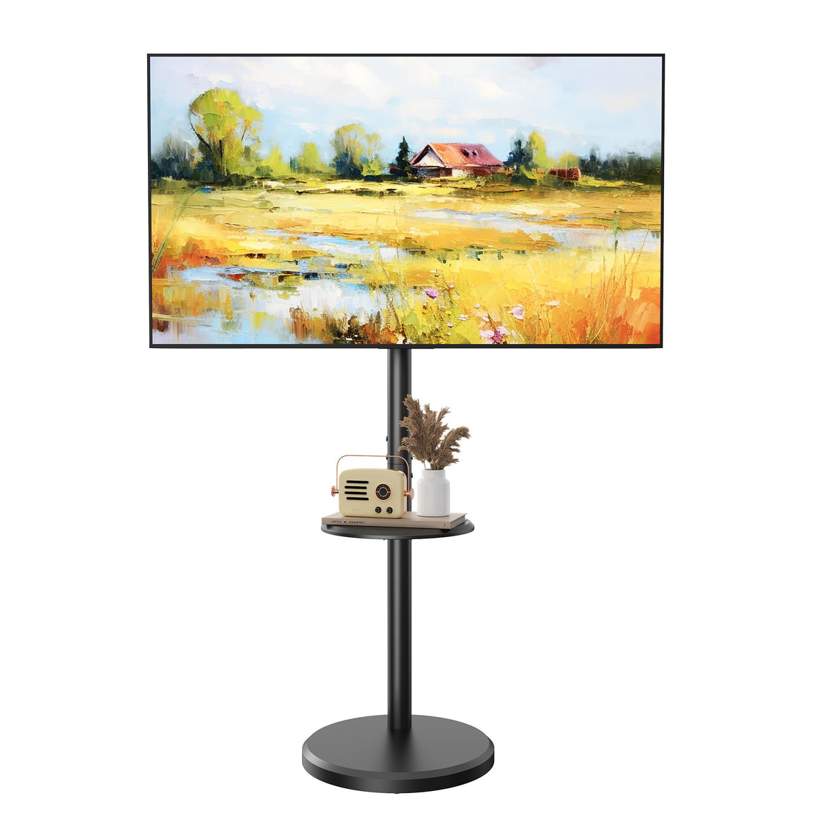 Rolling TV Stand with Shelf and Hidden Wheels C110897