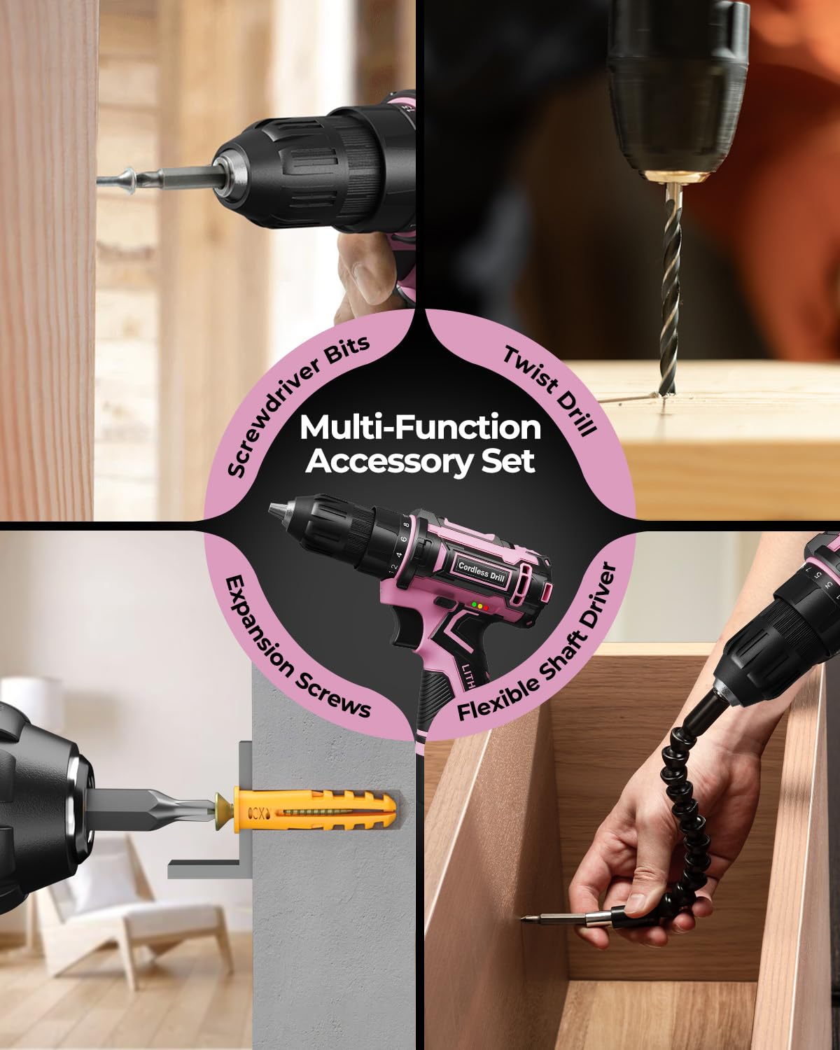 Pink Cordless Drill Set with Battery & Charger B4541