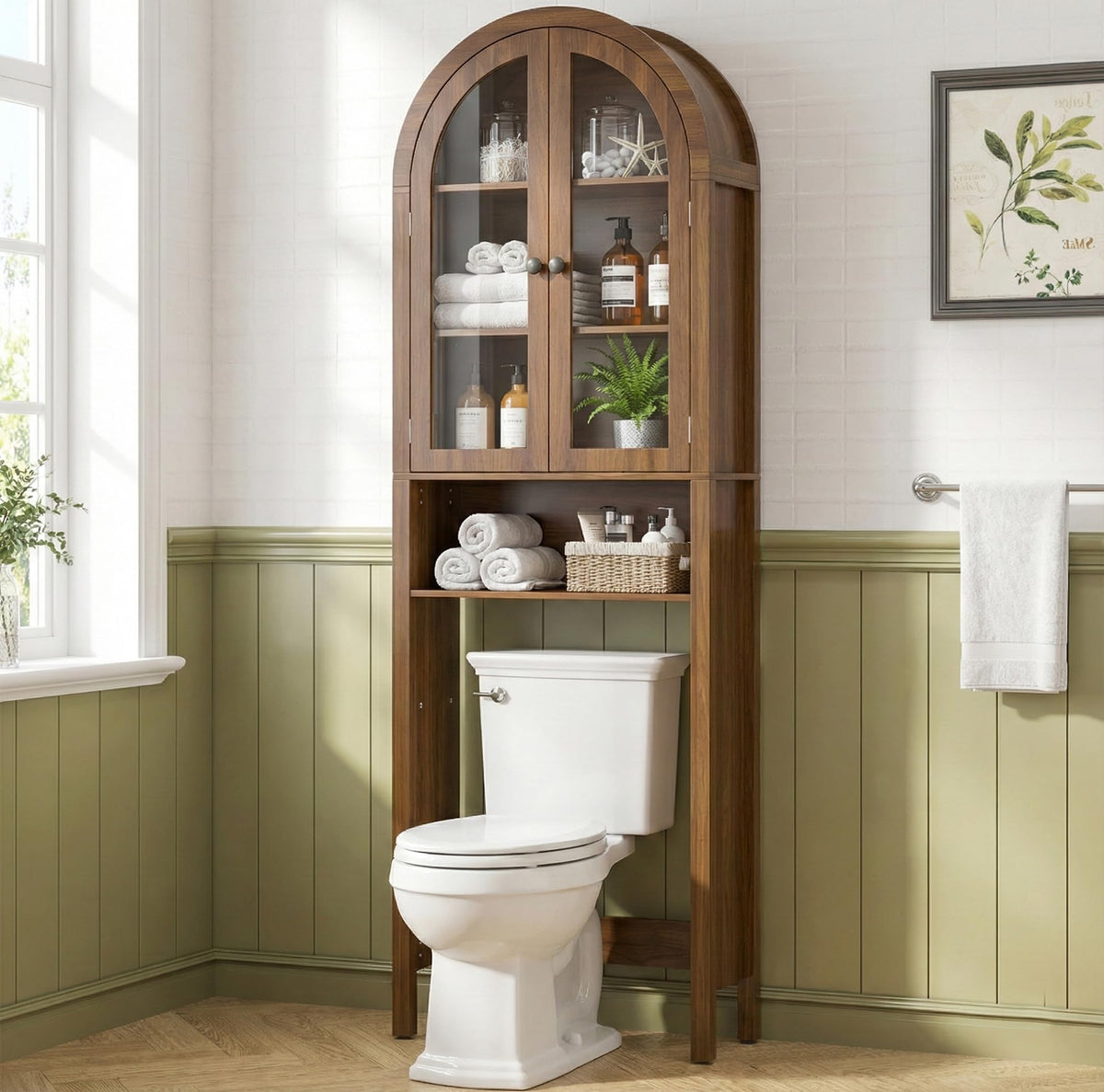 Arched Over The Toilet Storage Cabinet with Acrylic Doors B929917