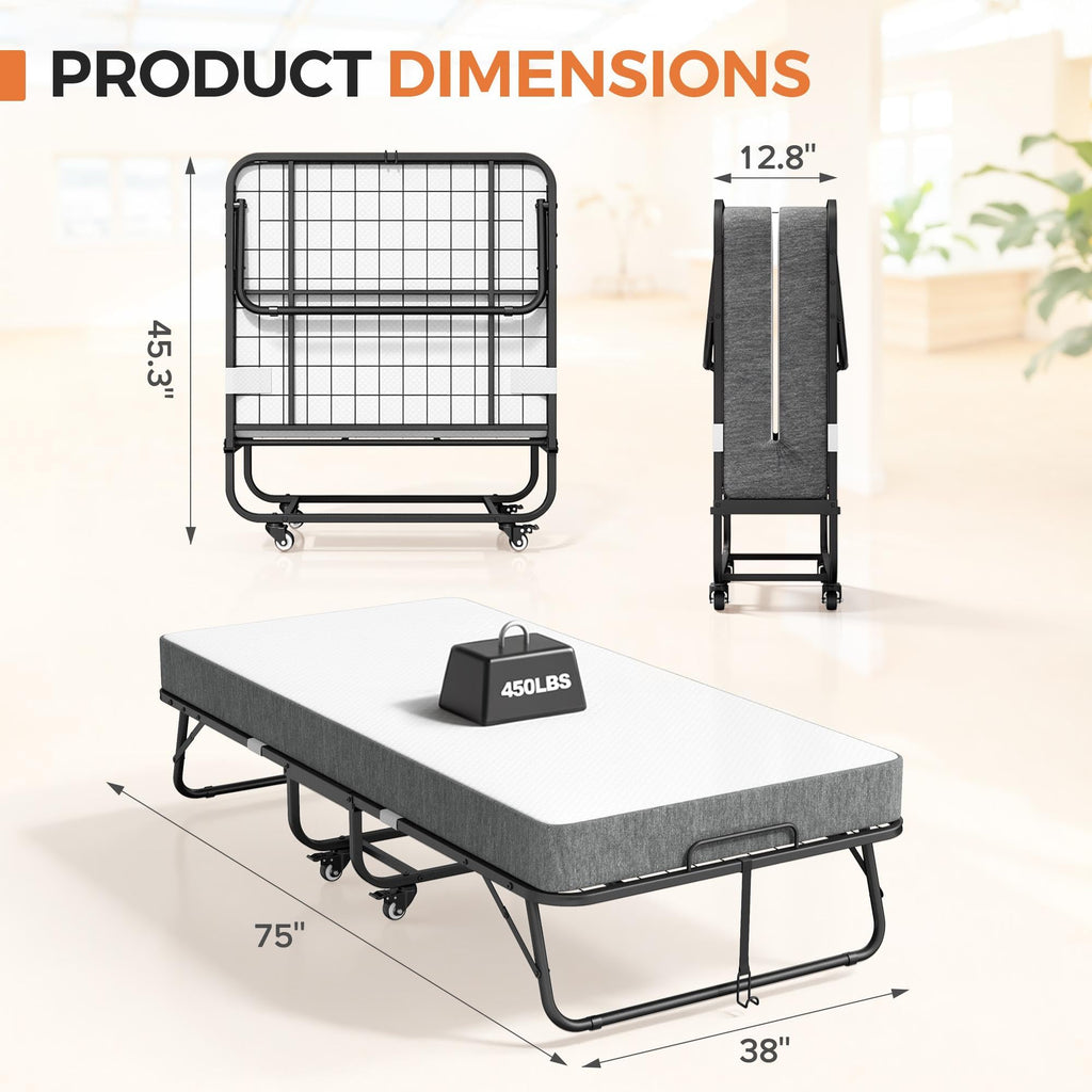 Folding Bed with Memory Foam Mattress Twin Size Metal Frame A878649