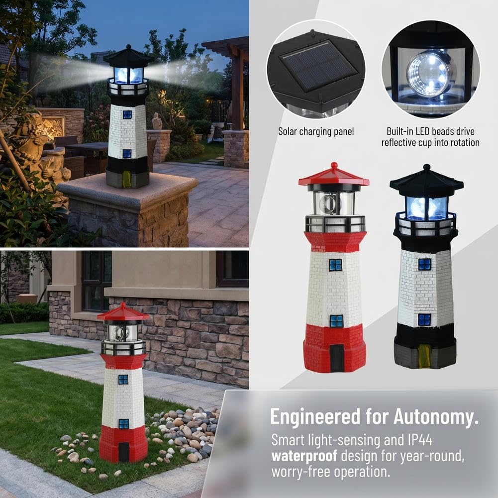 10.9in Resin Waterproof Solar-Powered Lighthouse Statue A619