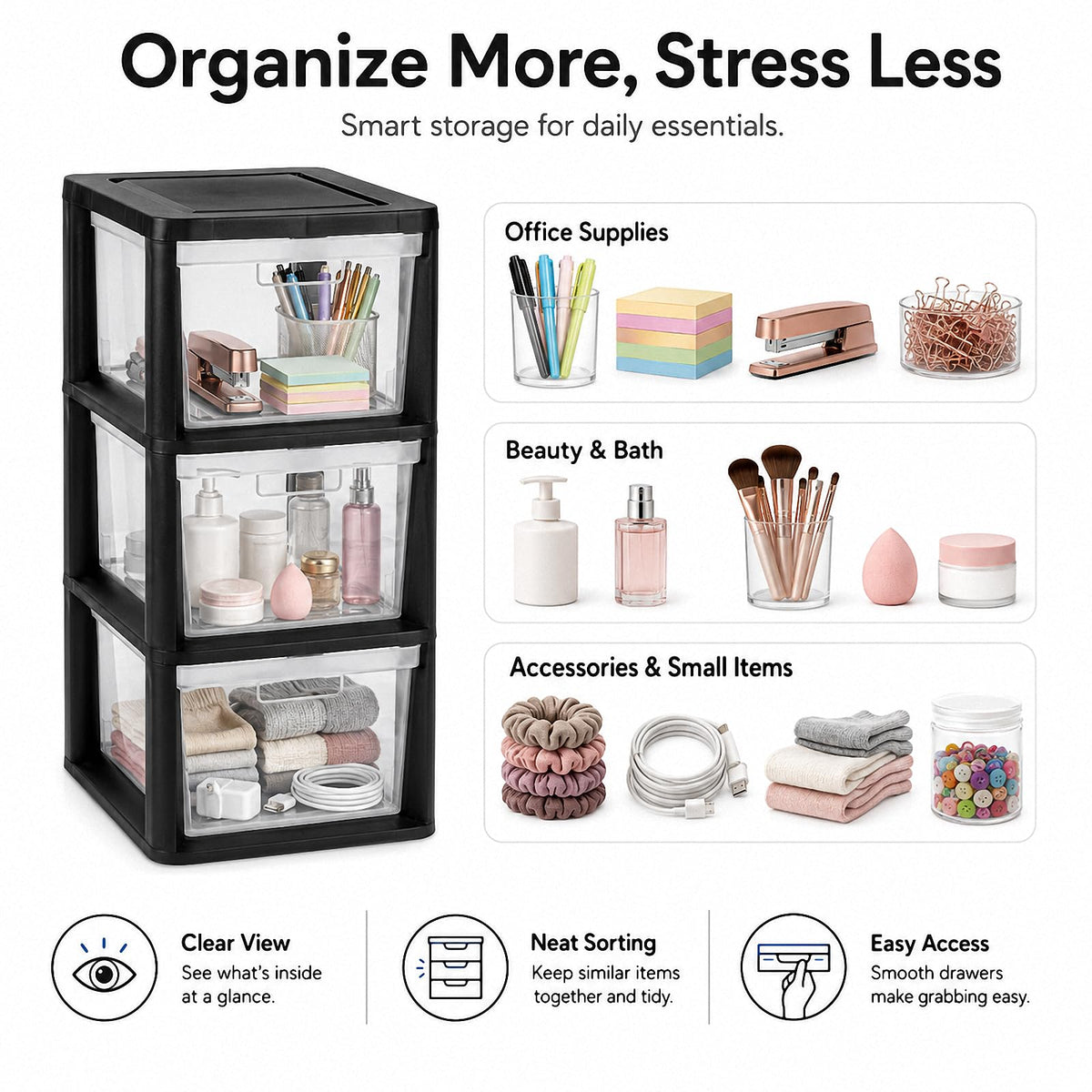 3-Drawer Plastic Storage Tower C515