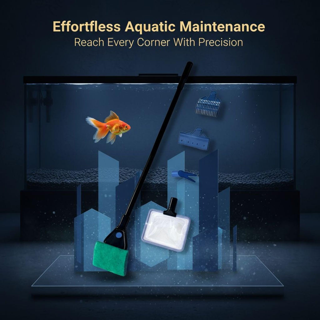 5 in 1 Aquarium Cleaning Kit with Algae Scraper Gravel Rake Fish Net and Brush Q65413