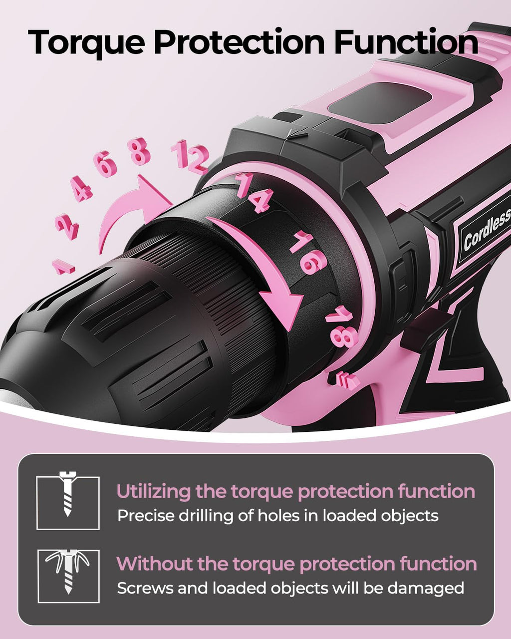 Pink Cordless Drill Set with Battery & Charger B4541