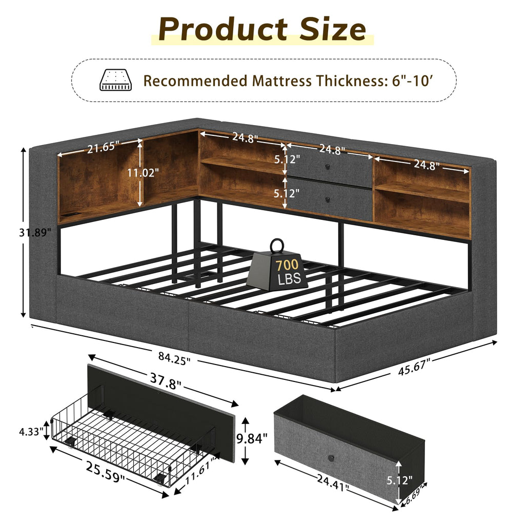 Twin Corner Bed Frame with Storage Drawers S686022
