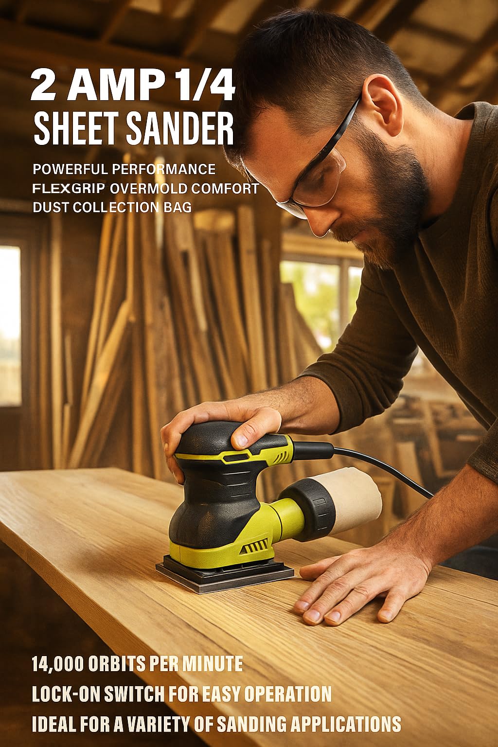 2 Amp Corded 1/4 Sheet Finishing Sander with Dust Collection Bag C99758
