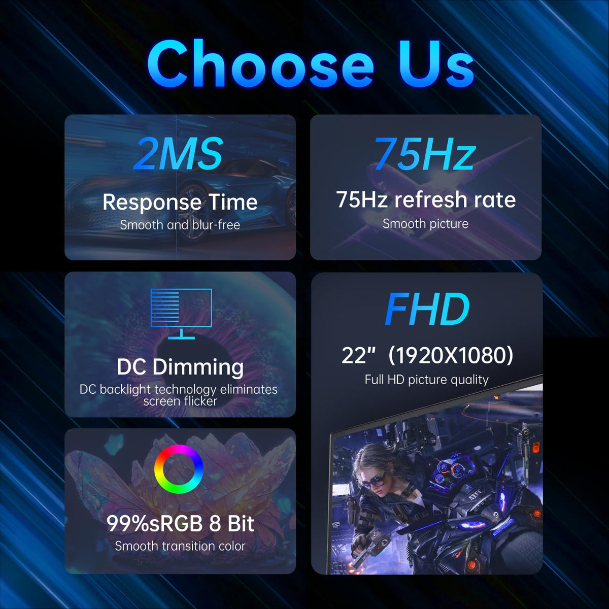22 Inch FHD 1080p IPS 75Hz Gaming Monitor U4588