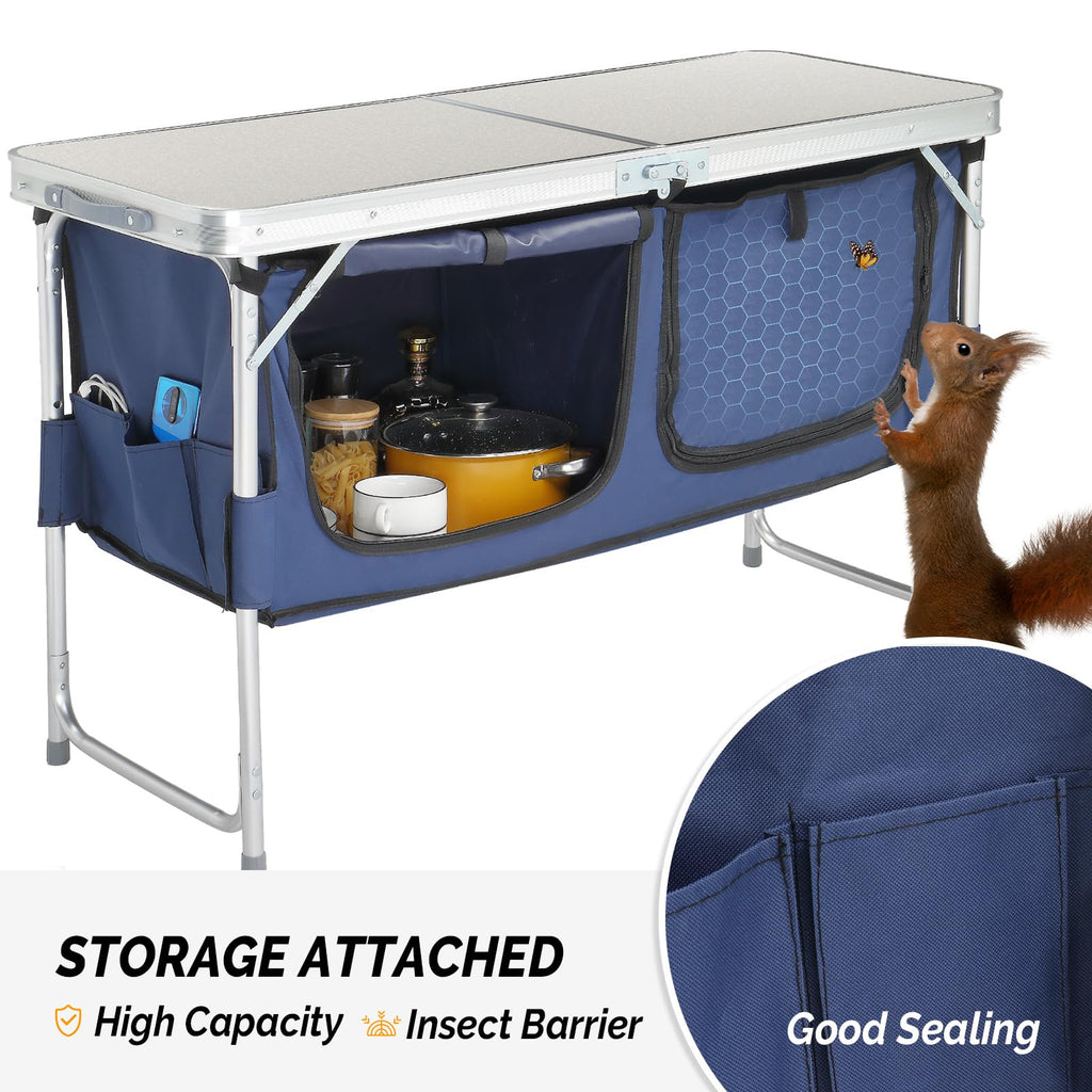 Folding Camping Table with Storage, 3 Height Adjustable, Lightweight, 4 Ft Aluminum U78917