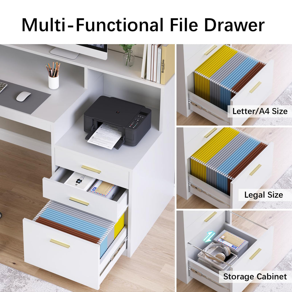 65" White Computer Desk with 3 Drawers P179706
