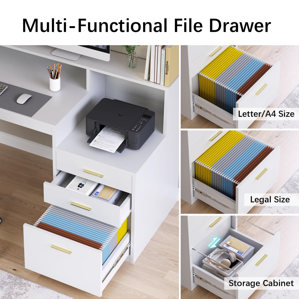 65" White Computer Desk with 3 Drawers P179706