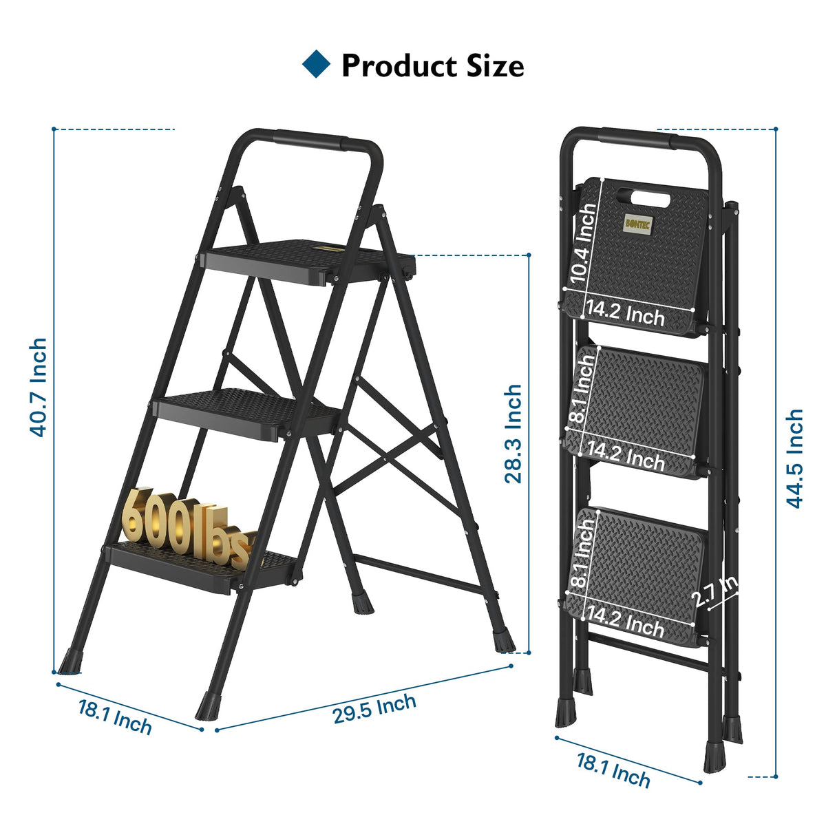 Folding Step Stool 600lbs Max Load Capacity Black B603660