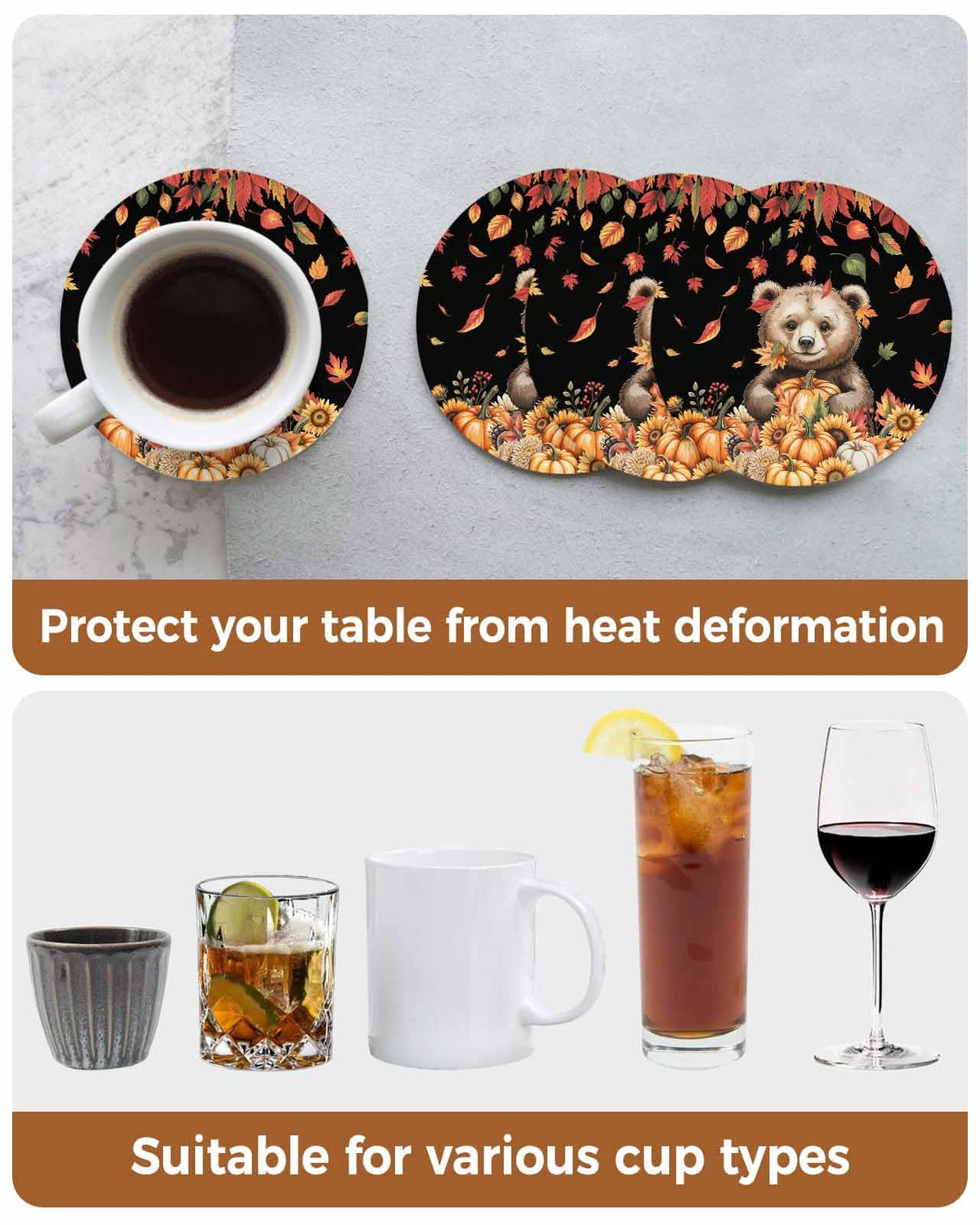 Set of 6 Absorbent Stone Ceramic Coasters with Holder R734