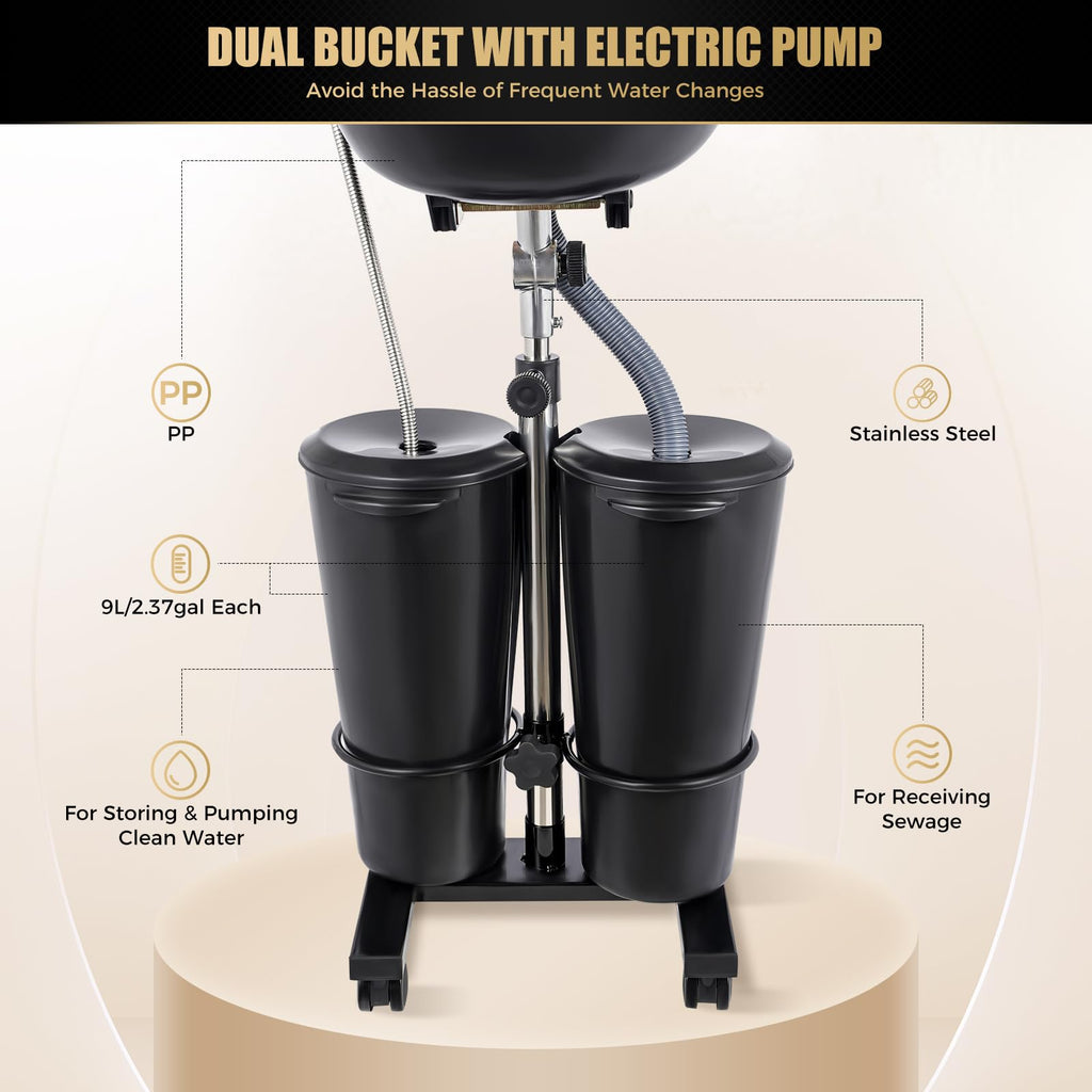 Portable Shampoo Wash Bowl with 2 Water Tanks Black P8679
