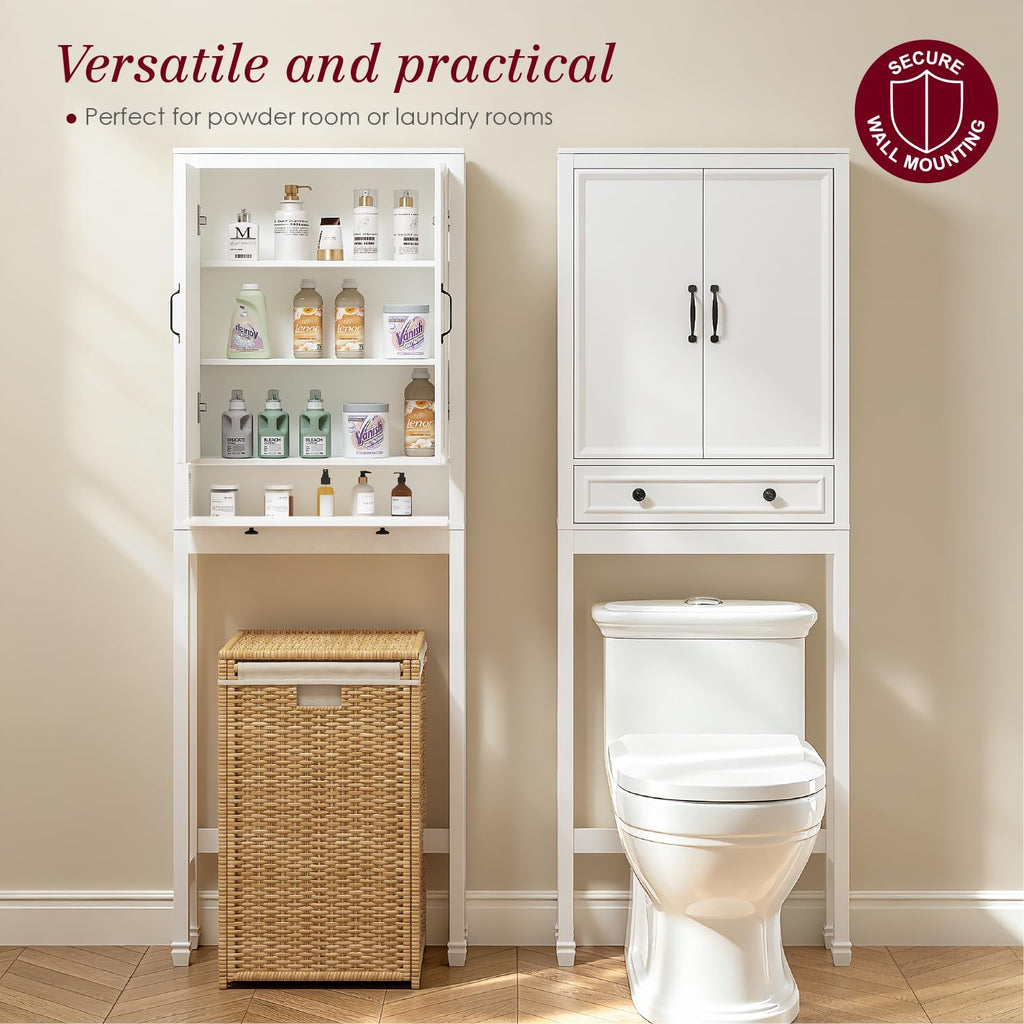 White Over the Toilet Storage Cabinet with Doors N60911