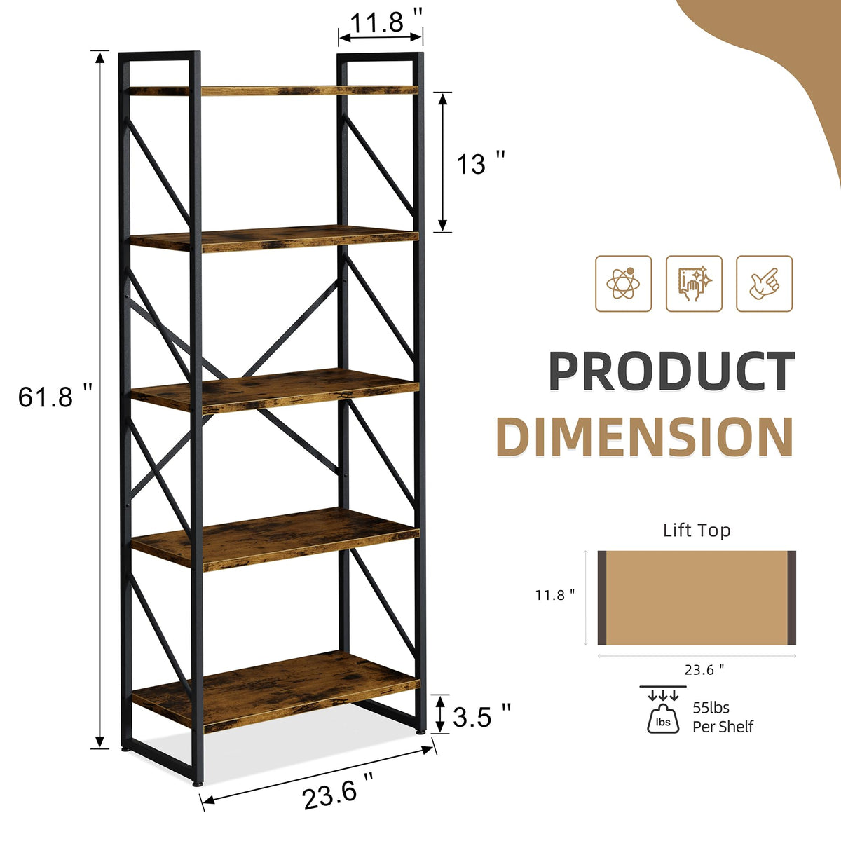 5 Tier Metal Bookshelf V34572