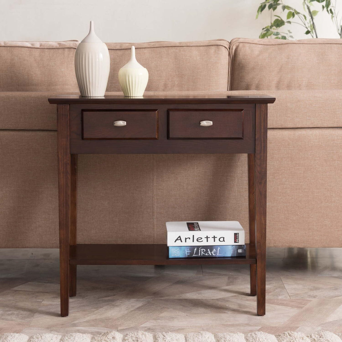 Slim Hallway Console Table with Two Drawers and Storage Shelf P145