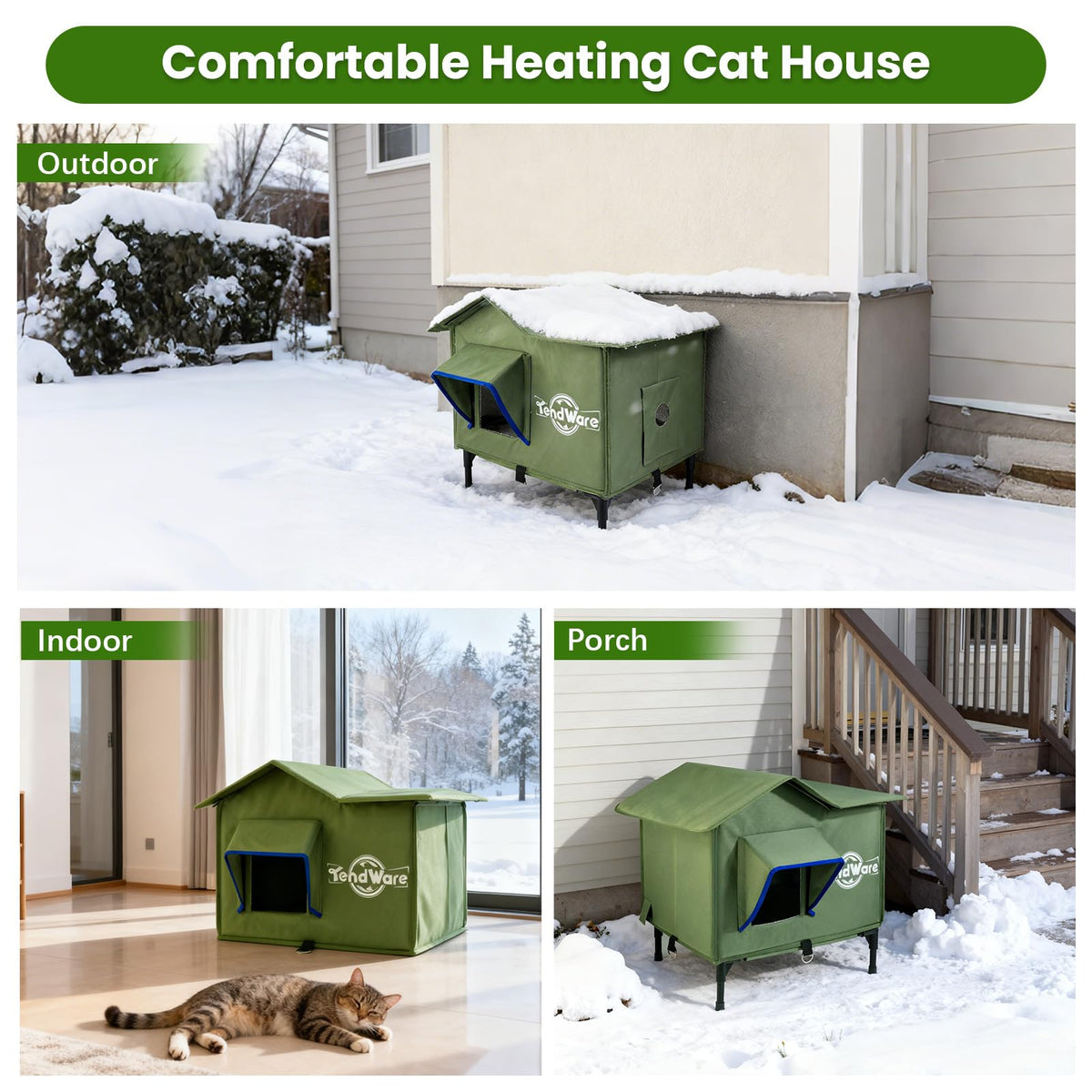 Heated Outdoor Cat House with Elevated Base I585
