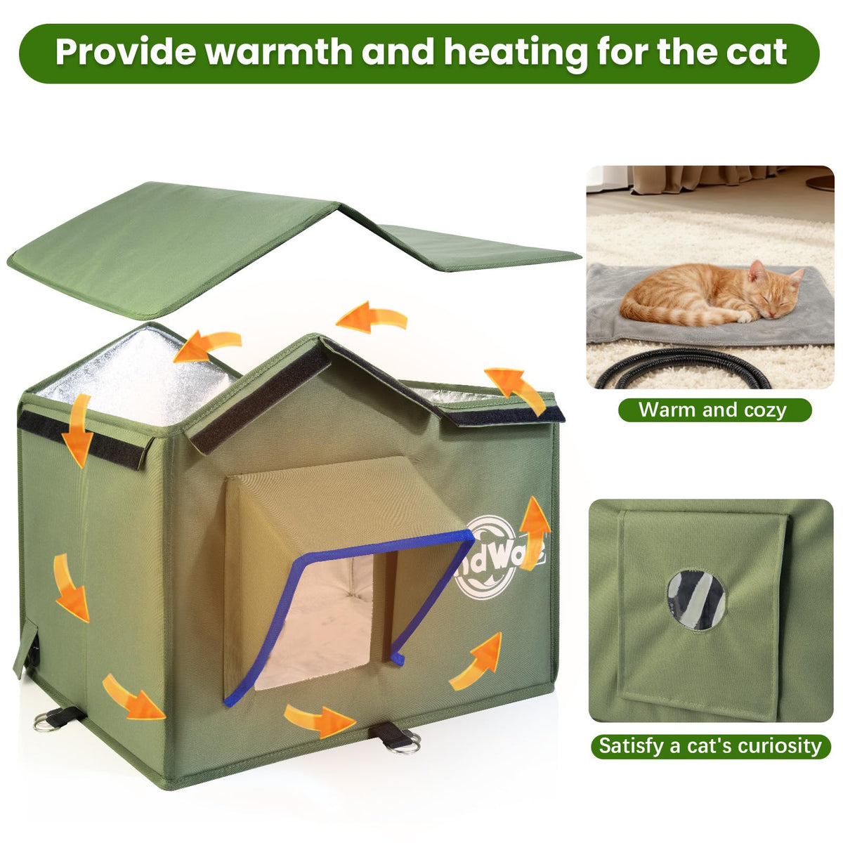 Heated Outdoor Cat House with Elevated Base I585