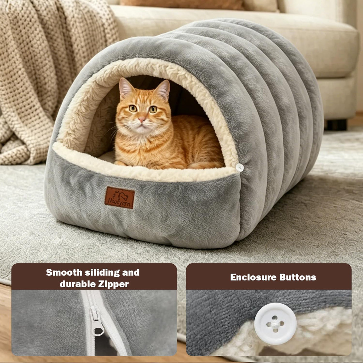 Covered Cat Bed Cave Grey D5426