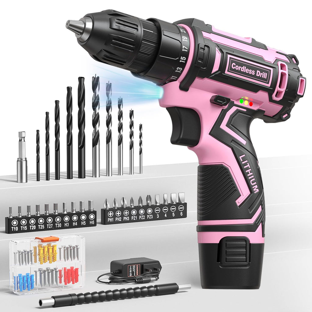 Pink Cordless Drill Set with Battery & Charger B4541