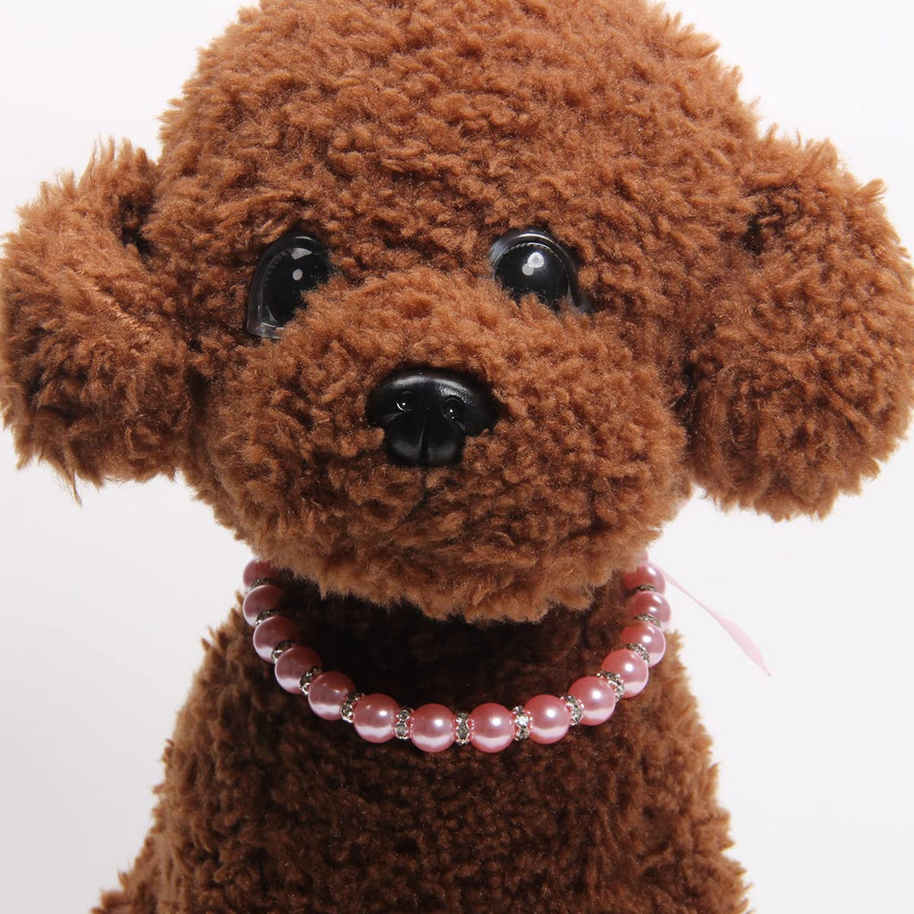 Pearls Necklace Collar with Ribbon Bow Pet Jewelry Pink V209