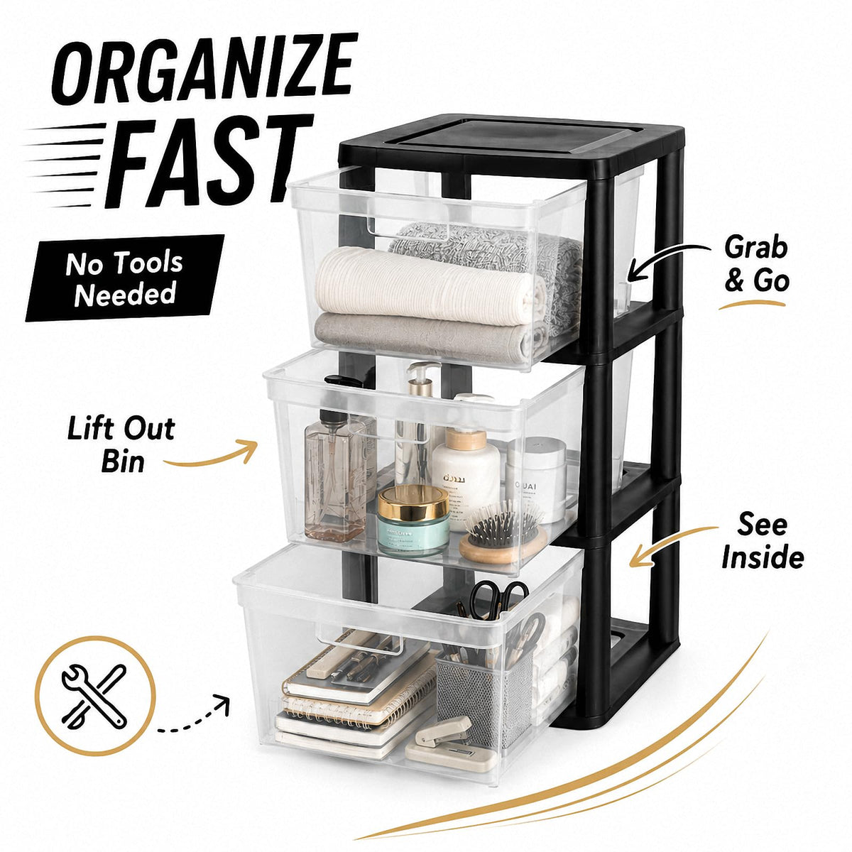 3-Drawer Plastic Storage Tower C515