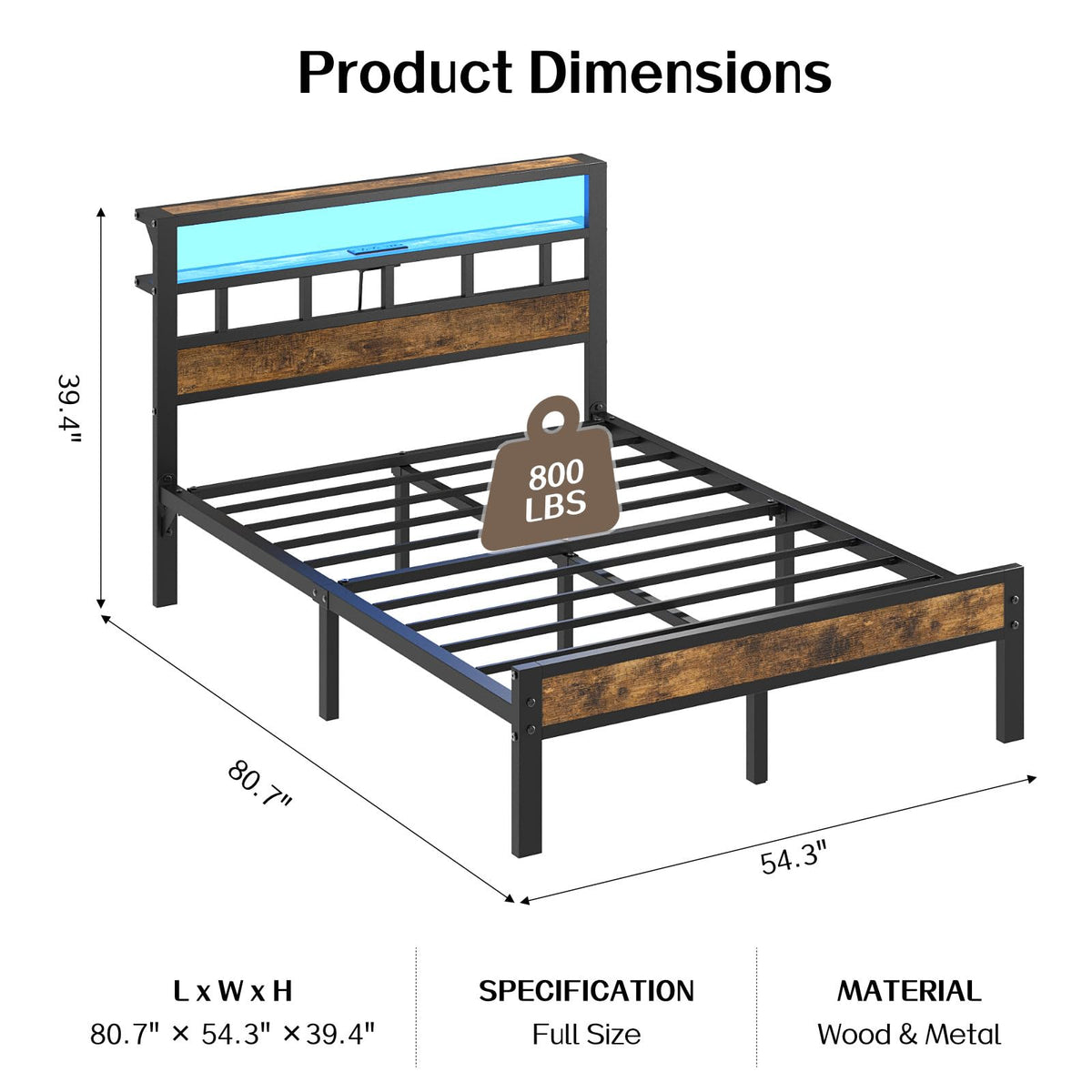 Metal Platform Bed with Charging Station and LED Y91547