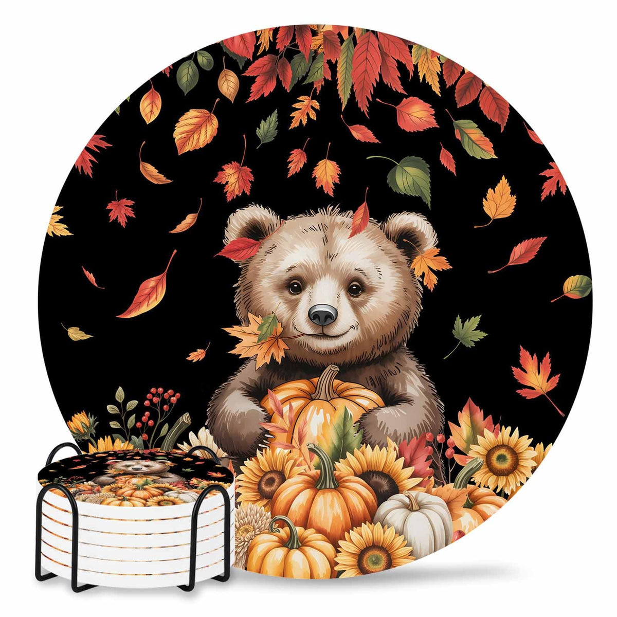 Set of 6 Absorbent Stone Ceramic Coasters with Holder R734