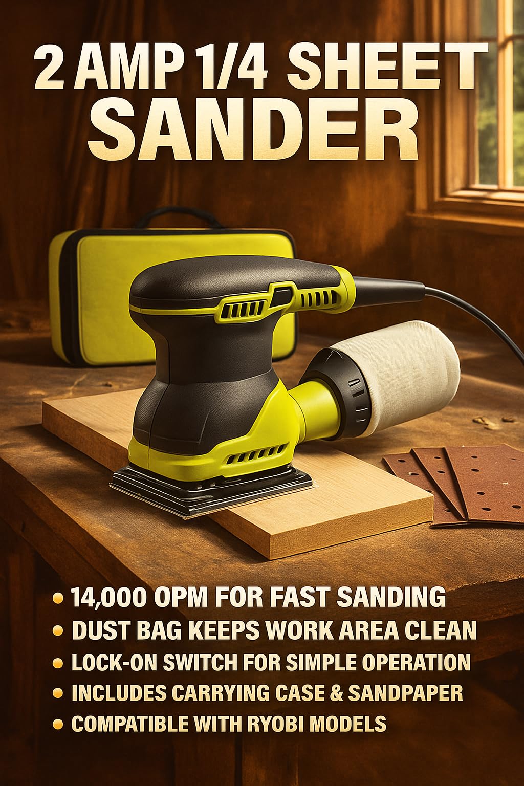 2 Amp Corded 1/4 Sheet Finishing Sander with Dust Collection Bag C99758