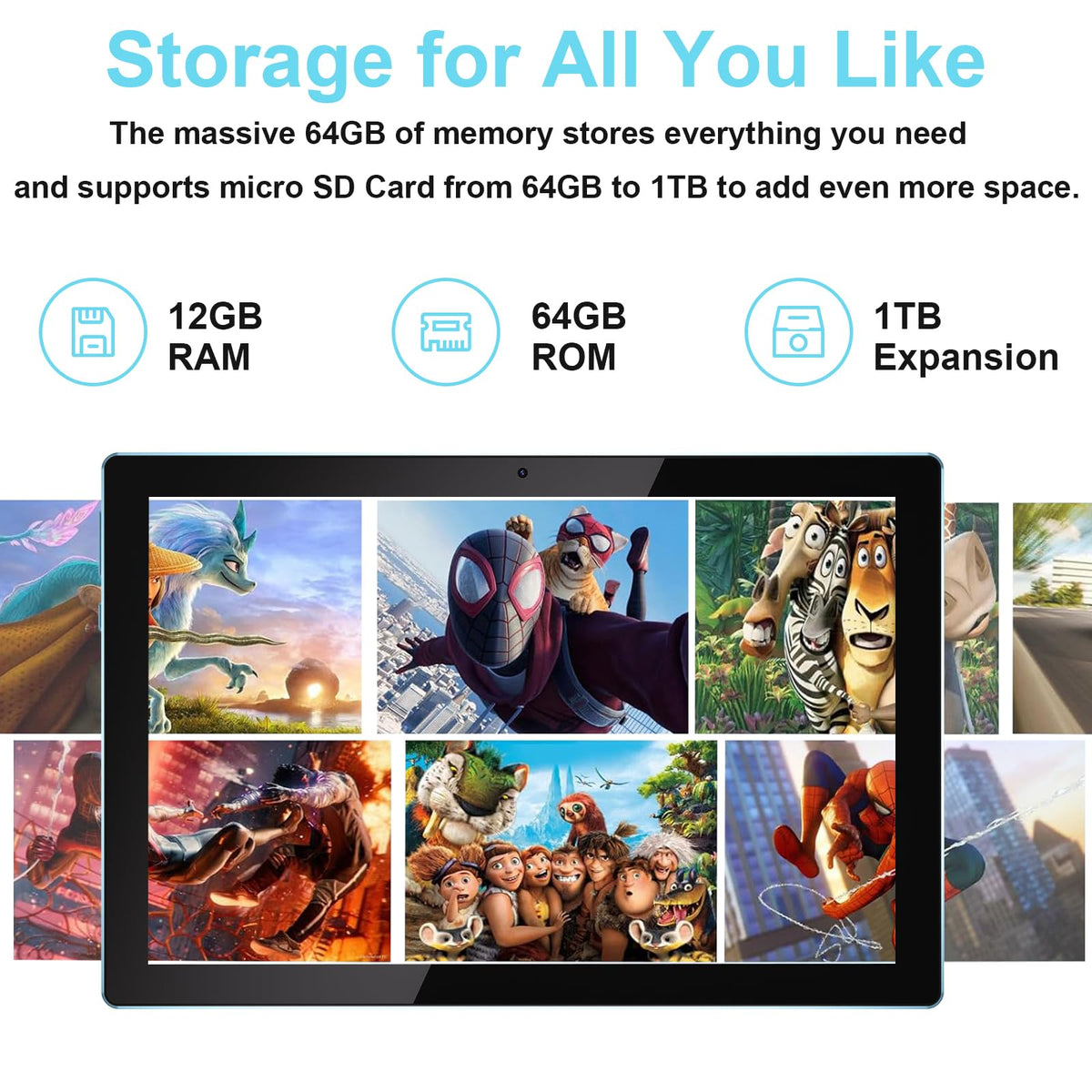 10 Inch Android Tablet 64GB 12GB RAM 6000mAh WiFi-6 N92785