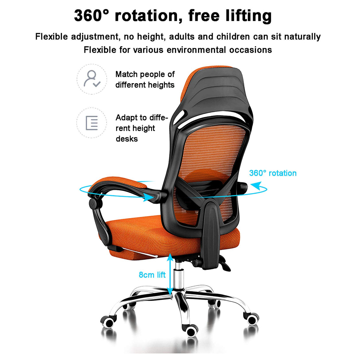 Orange Height Adjustable Mesh Ergonomic Office Chair J2608