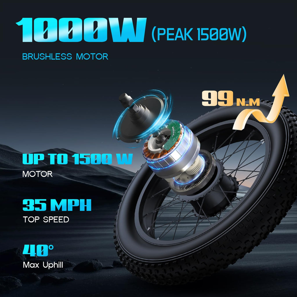 Peak 1500W 48V 20Ah 20'' Fat Tire 7-Speed Electric Bike E901419