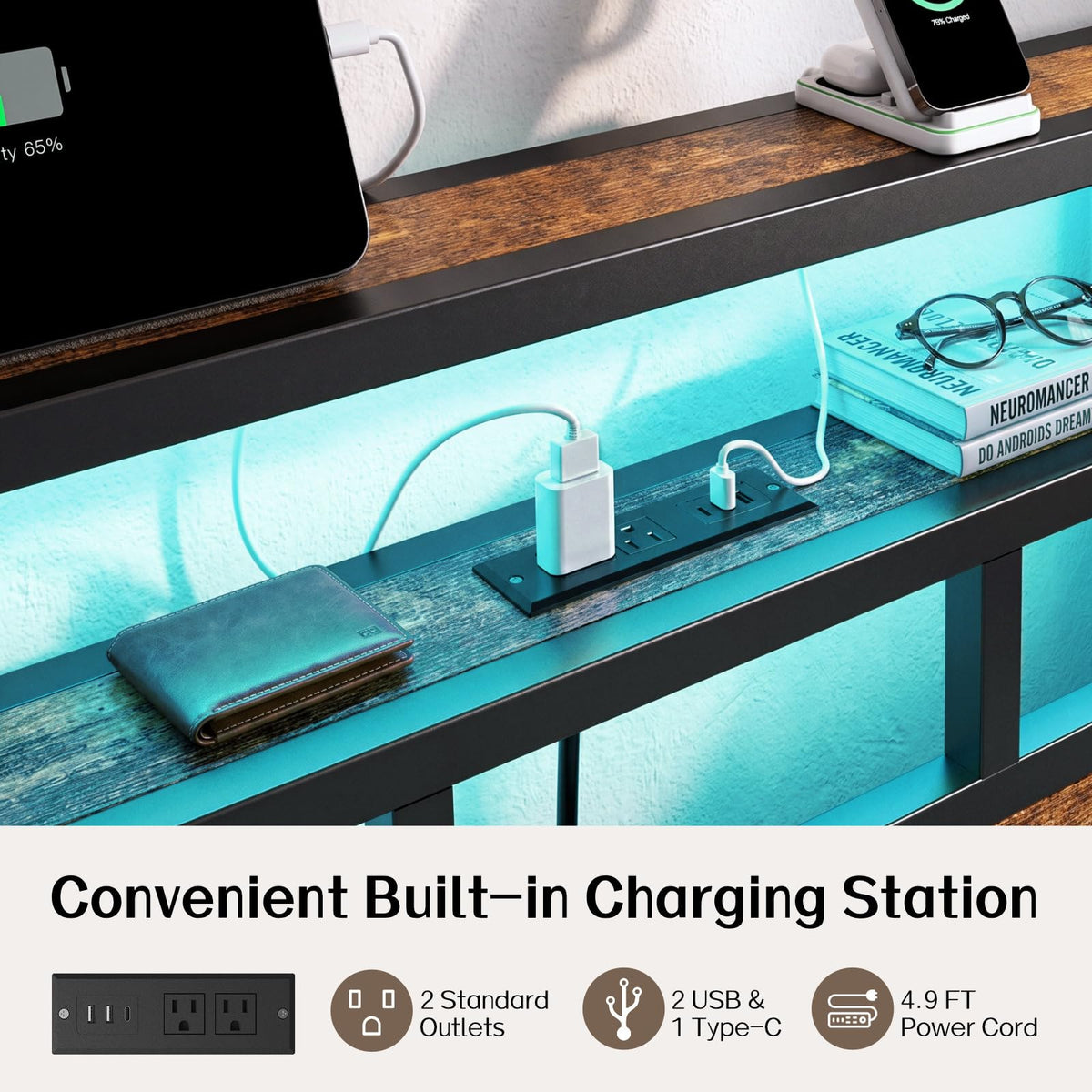 Metal Platform Bed with Charging Station and LED Y91547
