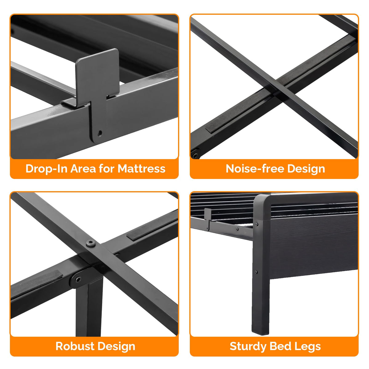 Full Size Metal Platform Bed Frame with LED Headboard and Charging Ports, Black A546