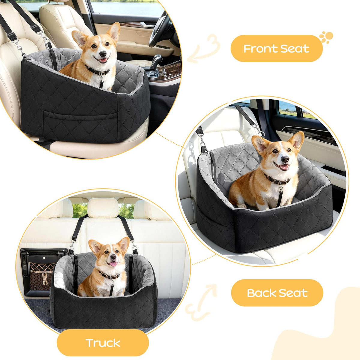 Dog Car Seat for Small Dogs Up to 30 Lbs, Grey-Black N265